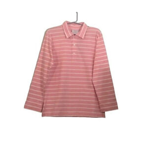 LITTLE ENGLISH Sz 8 Girl's Pink White Striped Collar Long Sleeve Polo Shirt Top